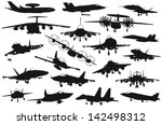 Military aircraft silhouettes collection. Vector on separate layers