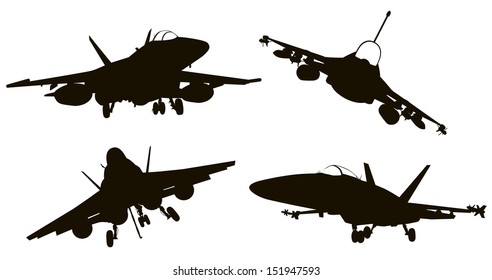 Military Aircraft  Silhouettes  Collection. Vector EPS 8