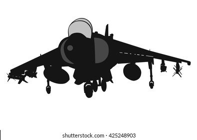 Military aircraft taking off vector silhouette. EPS 10