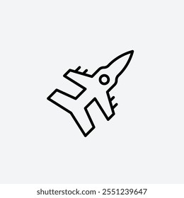 Military aircraft thin liner icon isolated.