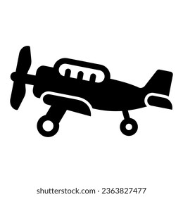 Military aircraft toy solid icon, kid toys concept, military airplane sign on white background, airplane with propeller icon in glyph style for mobile and web design. Vector graphics