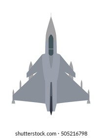 Military airplane isolated on white. Aircraft plane vector cartoon illustration. Military plane flying on speed. Flying transport unit. War means of transportation in the air. Army aeroplane.