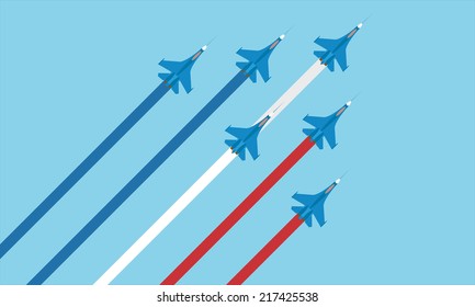 Military airplane in the sky. Vector illustration