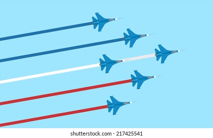 Military airplane in the sky. Vector illustration