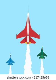 ?olor military airplane in the sky. Vector illustration