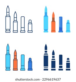 Icono de munición militar establecido en estilo plano y de línea. Mamas de armas, símbolo de balas. Ilustración vectorial.