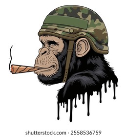 Military Ape smoking cigarette vector art illustration