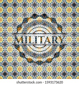 Military arabic badge background. Arabesque decoration.