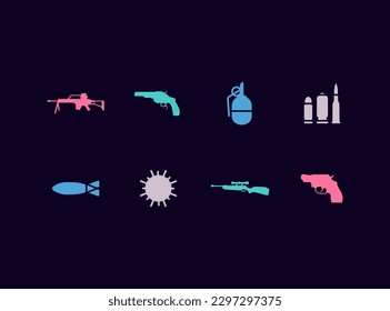 Juego de iconos vectores de armamento militar. Guerra, íconos de armas.