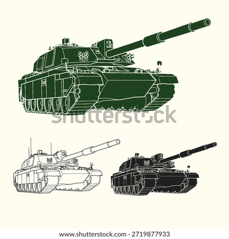 Military armored vehicle vector set, heavy tank icons for wargaming and military design