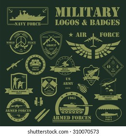 Military And Armored Vehicles Logos And Badges. Graphic Template. Vector Illustration