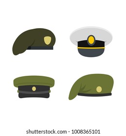 Military Army Beret Icon Set. Flat Set Of Military Soldier Beret Vector Icons For Web Design Isolated On White Background