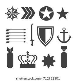 Military army elements collection isolated on white. Army elements, vector illustration