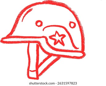 Vetor de desenho de giz de giz de crayon do capacete do exército militar