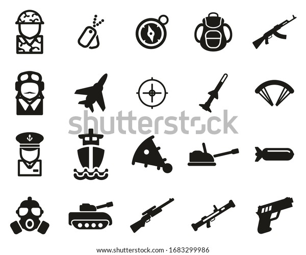 Military Army Icons Black White Set Stock Vector (Royalty Free) 1683299986