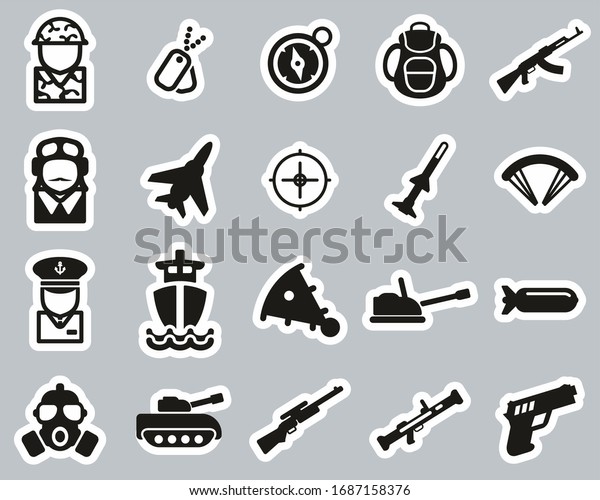 Military Army Icons Black White Sticker Stock Vector (Royalty Free ...