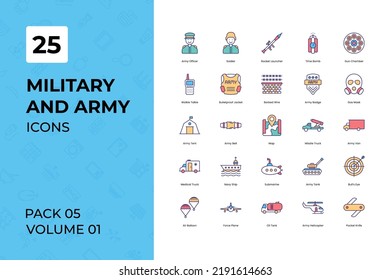 Military Army Icons Collection Set Contains Stock Vector (Royalty Free ...