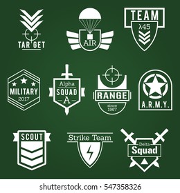 Military Army like Badges White Logos Set