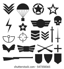 Military Army like Symbols Black Vectors Set