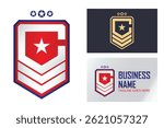 Military Army Logo Template with letter "C" of initial on the shield for Business, Company, Association, Club, Organization. Red Blue Silver and Gold Black Shield