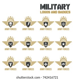 military army set label template of emblem element Set of military and armed forces badges and labels logo. Vector Logos and Icon Collection Template