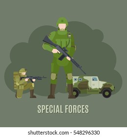 Military and army special forces characters vector illustration