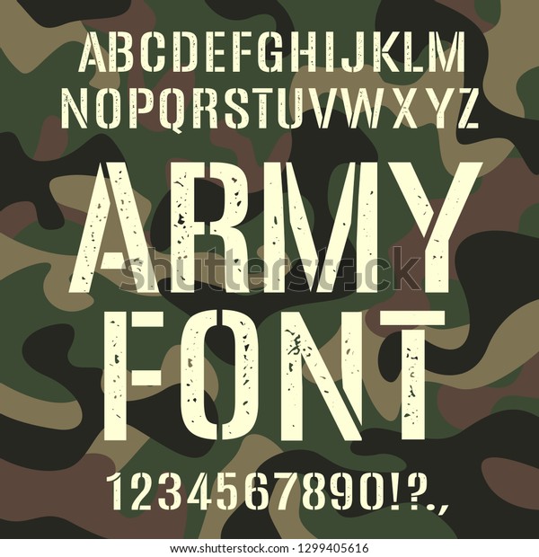 Military Army Stencil Font On Camouflage Stock Vector (Royalty Free ...