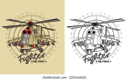 Military attack helicopter, vector  illustration 