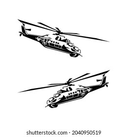 Ilustración aislada del vector de helicópteros de ataque militar