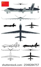 Ataque militar y reconocimiento drone UAV Ilustración vectorial China