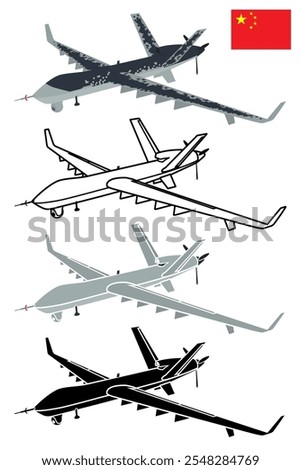 Military attack and reconnaissance drone UAV 3D vector illustration China