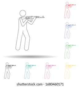 Militär mit automatischen Waffen mehrfarbiges Set Symbol. Einfache dünne Linie, Vektorillustration von Armeesymbole für ui und ux, Website oder mobile Applikation