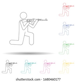 Military with automatic weapons multi color set icon. Simple thin line, outline vector of army icons for ui and ux, website or mobile application