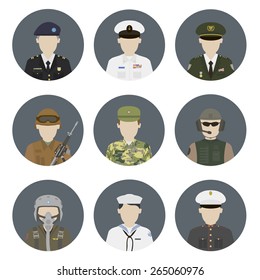 Military avatars. Vector set