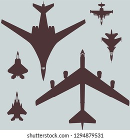 military aviation set of fighter aircraft and bombers vector graphics pattern of aircraft