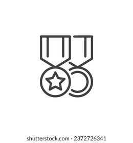 Military award medal line icon. linear style sign for mobile concept and web design. Badge medal outline vector icon. Symbol, logo illustration. Vector graphics