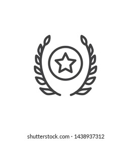 Military award star line icon. Emblem, insignia linear style sign for mobile concept and web design. Laurel wreath outline vector icon. Reward symbol, logo illustration. Vector graphics