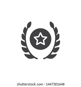 Military award star vector icon. Emblem, insignia filled flat sign for mobile concept and web design. Laurel wreath glyph icon. Reward symbol, logo illustration. Vector graphics