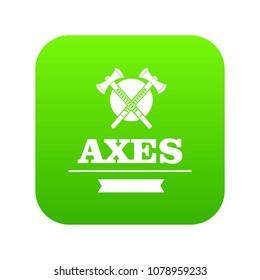 Military axe icon green vector isolated on white background