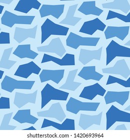 Military background of soldier blue camouflaging seamless pattern. Vector  camo texture of geometric shapes for army clothing.