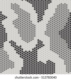 Military background of soldier gray camouflaging seamless pattern. Vector Illustration. Hexagon (honeycomb) texture.