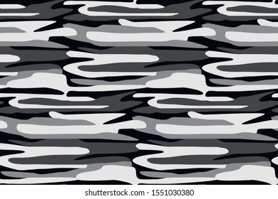 Military background of soldier white and gray camouflaging seamless pattern. Vector winter camo texture of abstract shapes for army clothing. Modern textile.