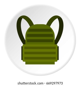 Military backpack icon in flat circle isolated on white background vector illustration for web