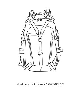 Dibujo vectorial del contorno de la mochila militar. Muy detallado. Totalmente editable.