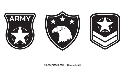 Military badge, army patch and insignia set. Airforce emblem with eagle and stars. Vector illustration.