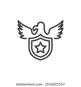 Icono de línea de insignia militar. signo de estilo lineal para el concepto móvil y el Diseño web. Insignia con un ícono de Vector de contorno de emblema de estrella y águila. Símbolo, ilustración del logotipo. Gráficos de Vector