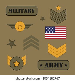 Military badge. Set of army emblem. T- shirt graphics. Vector
