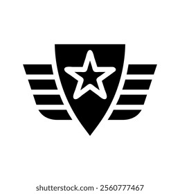 Military badge with star and wings. Concept of army, rank, and honor.