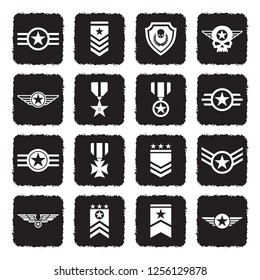 Military Badges Icons. Grunge Black Flat Design. Vector Illustration. 