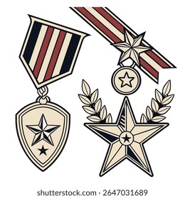 Military Badges and Medals Vector Set - Army Navy Air Force Awards